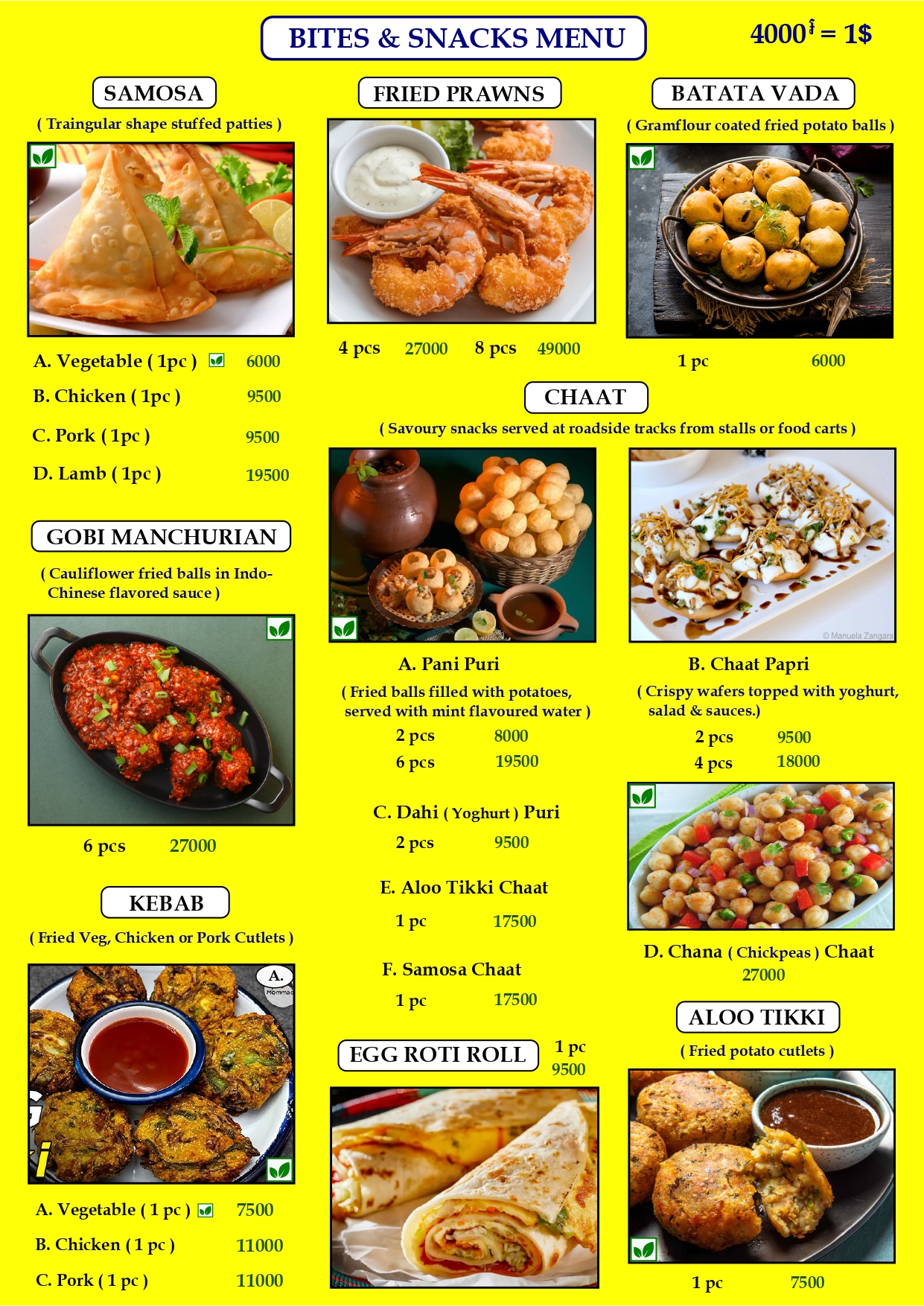 Curry Walla menu