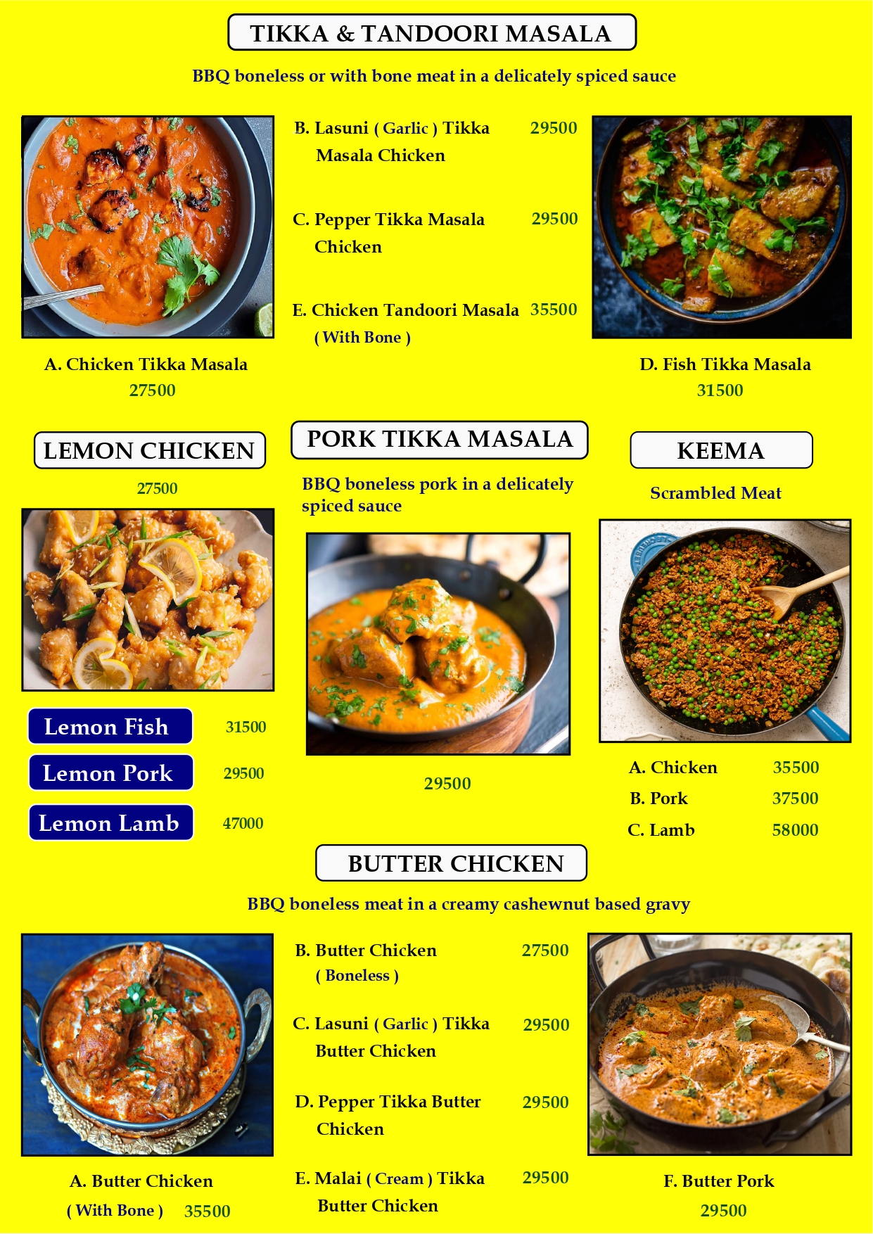 Curry Walla menu